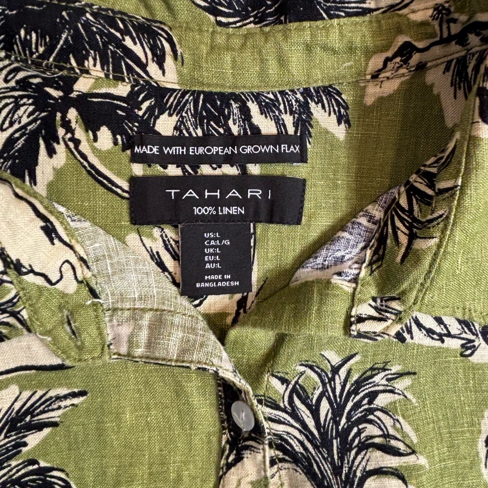 Tahari Green Palm Print Button Down Shirt Size L - Picture 4 of 7
